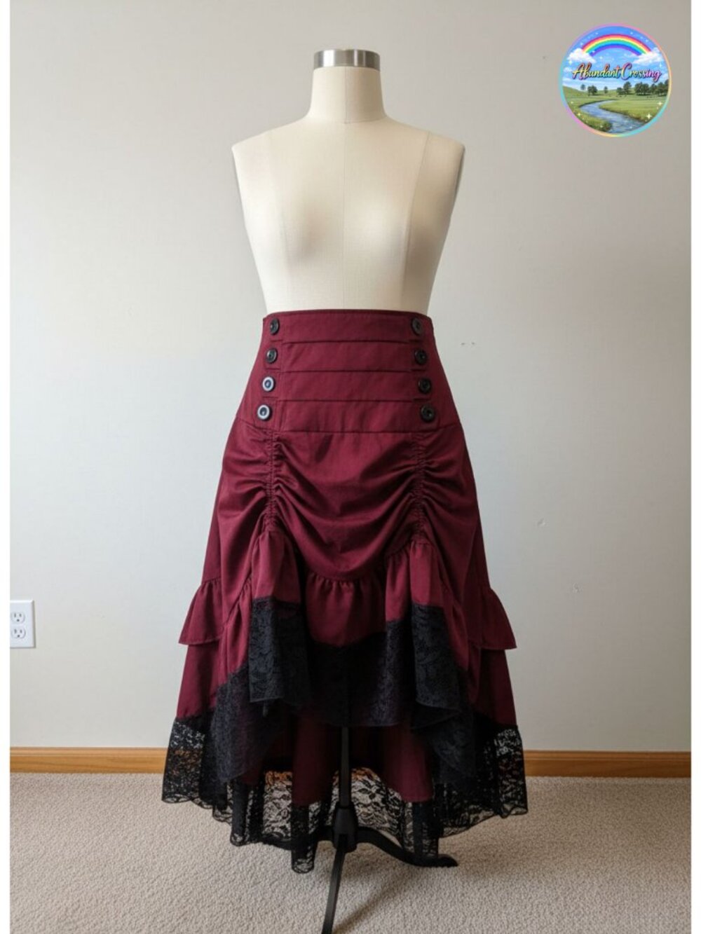 Gothic Steampunk Asymmetrical High Low Ruffle Linen Skirt